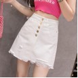 Spring and summer new high waist white denim hole skirt lace short skirt A word skirt denim skirt skirt women