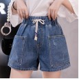 Jeans women's high waist summer new plus size MM women's loose loose thin elastic waist shorts