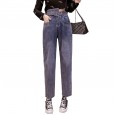 Flower bud jeans women loose straight tube spring and autumn new high waist was thin Harlan nine points old daddy radish pants
