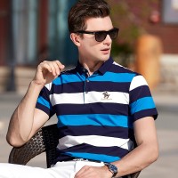 Summer new men's short-sleeved business T-shirt striped cotton lapel polo shirt