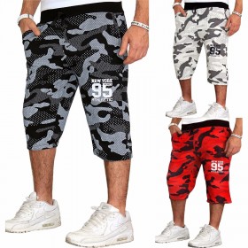 Summer new men's straight cropped pants casual sports loose beach pants men's plus size quick-drying shorts men