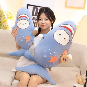 Shark plush toy cute long sleeping pillow great white shark super soft children gift boy rag doll doll