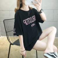 Summer new large size women's loose loose round neck short sleeve T-shirt female printed letters ladies top