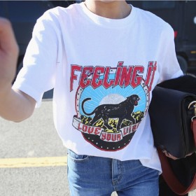 Summer new large size women's loose student short-sleeved T-shirt female print bottoming ladies top