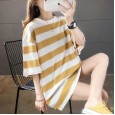 Summer new large size women's casual stripes super fire short-sleeved t-shirt female loose ladies tops