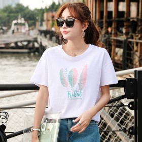 Summer new large size women's cotton loose short-sleeved t-shirt female solid color bottoming shirt top