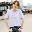 Summer new loose large size women's printed round neck short-sleeved t-shirt female solid color ladies shirt tide