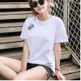 Summer new mm large size women's solid color ladies shirt loose printed short-sleeved t-shirt women's tide