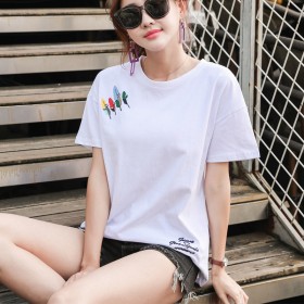Summer new mm large size women's solid color ladies shirt loose printed short-sleeved t-shirt women's tide