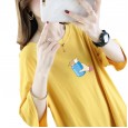 Summer new loose large size women's mid-length printed shirt solid color round neck short sleeve T-shirt female