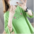 Summer new large size women's solid color bottoming ladies shirt printed loose cotton short-sleeved t-shirt