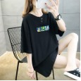 Solid color printed round neck short-sleeved T-shirt female summer new large size women's loose student ladies tops